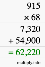 How to calculate 915 times 68 using long multiplication
