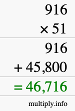 How to calculate 916 times 51 using long multiplication