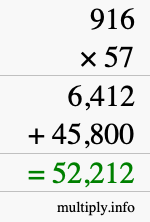 How to calculate 916 times 57 using long multiplication