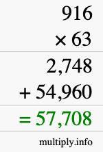 How to calculate 916 times 63 using long multiplication How to calculate 916 times 63 using long multiplication