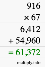 How to calculate 916 times 67 using long multiplication