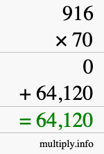 How to calculate 916 times 70 using long multiplication