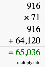 How to calculate 916 times 71 using long multiplication