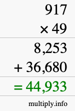 How to calculate 917 times 49 using long multiplication