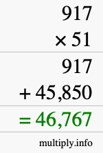How to calculate 917 times 51 using long multiplication