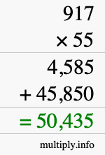How to calculate 917 times 55 using long multiplication