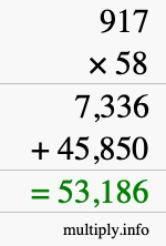 How to calculate 917 times 58 using long multiplication