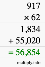 How to calculate 917 times 62 using long multiplication