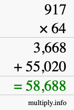 How to calculate 917 times 64 using long multiplication