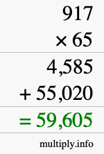 How to calculate 917 times 65 using long multiplication How to calculate 917 times 65 using long multiplication