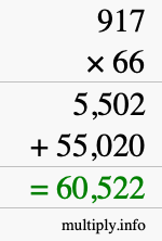 How to calculate 917 times 66 using long multiplication