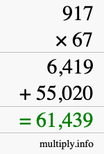 How to calculate 917 times 67 using long multiplication