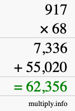 How to calculate 917 times 68 using long multiplication