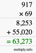 How to calculate 917 times 69 using long multiplication