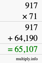 How to calculate 917 times 71 using long multiplication