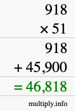 How to calculate 918 times 51 using long multiplication