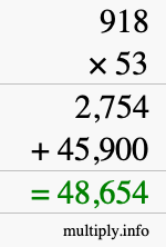 How to calculate 918 times 53 using long multiplication
