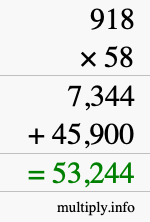 How to calculate 918 times 58 using long multiplication