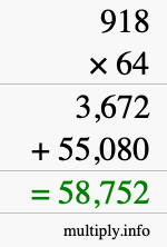 How to calculate 918 times 64 using long multiplication