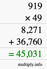 How to calculate 919 times 49 using long multiplication