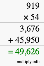 How to calculate 919 times 54 using long multiplication