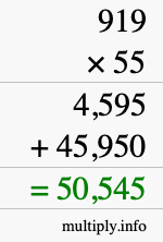 How to calculate 919 times 55 using long multiplication