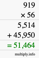 How to calculate 919 times 56 using long multiplication
