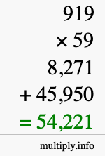 How to calculate 919 times 59 using long multiplication