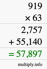 How to calculate 919 times 63 using long multiplication How to calculate 919 times 63 using long multiplication