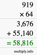 How to calculate 919 times 64 using long multiplication
