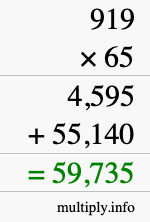How to calculate 919 times 65 using long multiplication How to calculate 919 times 65 using long multiplication
