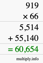 How to calculate 919 times 66 using long multiplication