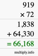 How to calculate 919 times 72 using long multiplication How to calculate 919 times 72 using long multiplication