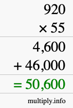 How to calculate 920 times 55 using long multiplication