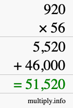 How to calculate 920 times 56 using long multiplication
