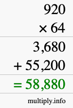 How to calculate 920 times 64 using long multiplication