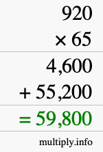 How to calculate 920 times 65 using long multiplication How to calculate 920 times 65 using long multiplication