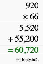 How to calculate 920 times 66 using long multiplication