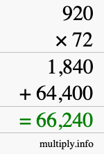 How to calculate 920 times 72 using long multiplication How to calculate 920 times 72 using long multiplication
