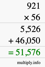 How to calculate 921 times 56 using long multiplication