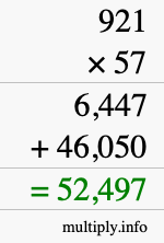 How to calculate 921 times 57 using long multiplication