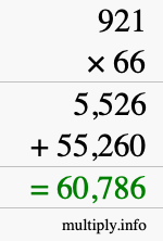 How to calculate 921 times 66 using long multiplication