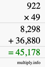How to calculate 922 times 49 using long multiplication