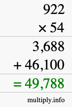 How to calculate 922 times 54 using long multiplication How to calculate 922 times 54 using long multiplication