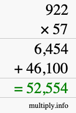 How to calculate 922 times 57 using long multiplication
