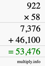 How to calculate 922 times 58 using long multiplication