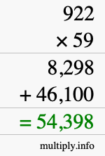 How to calculate 922 times 59 using long multiplication