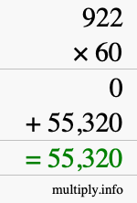 How to calculate 922 times 60 using long multiplication