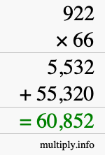 How to calculate 922 times 66 using long multiplication