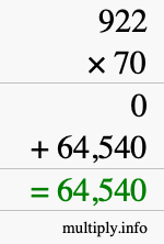 How to calculate 922 times 70 using long multiplication